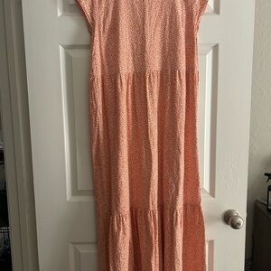 LOFT Orange Flutter Sleeve Tiered Maxi Dress